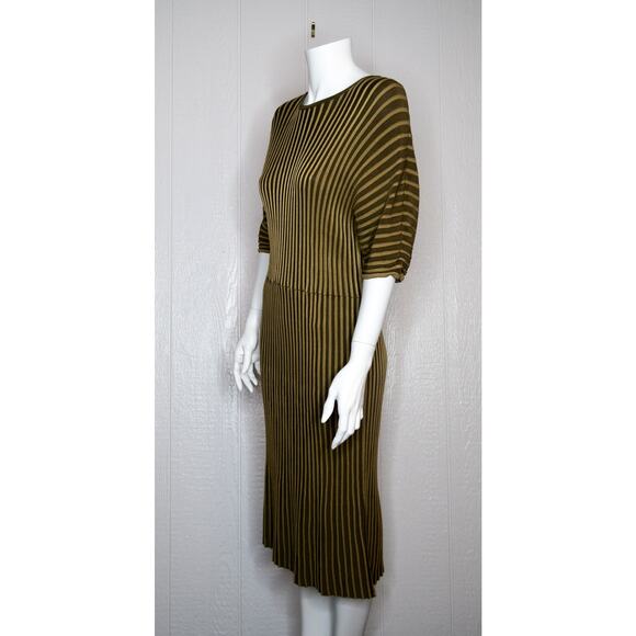 & OTHER STORIES Batwing Dolman Sleeve Gold Ribbed Stretch Midi Dress SMALL - Picture 2 of 12